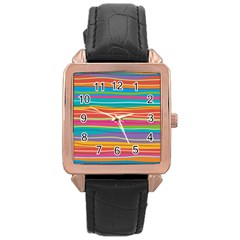 Colorful Horizontal Lines Background Rose Gold Leather Watch  by TastefulDesigns