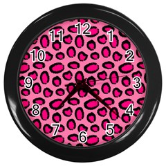 Cute Pink Animal Pattern Background Wall Clocks (black) by TastefulDesigns