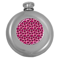 Cute Pink Animal Pattern Background Round Hip Flask (5 Oz) by TastefulDesigns