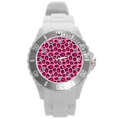 Cute Pink Animal Pattern Background Round Plastic Sport Watch (l) by TastefulDesigns