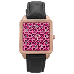 Cute Pink Animal Pattern Background Rose Gold Leather Watch  by TastefulDesigns