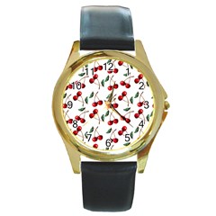 Cherry Red Round Gold Metal Watch by Kathrinlegg