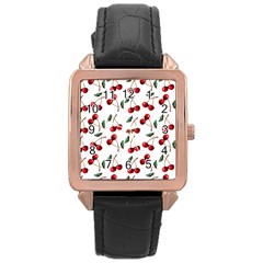 Cherry Red Rose Gold Leather Watch 