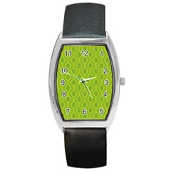 Decorative Green Pattern Background  Barrel Style Metal Watch by TastefulDesigns