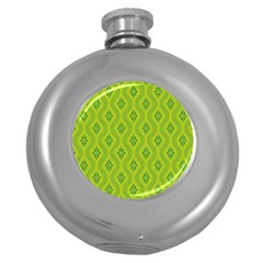 Decorative Green Pattern Background  Round Hip Flask (5 Oz) by TastefulDesigns