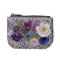 Gray Purple Flowers Mini Coin Purse by PattyVilleDesigns