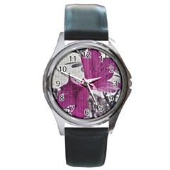 Vintage Style Flower Photo Round Metal Watch by dflcprints