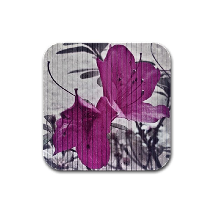 Vintage Style Flower Photo Rubber Square Coaster (4 pack) 