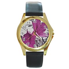 Vintage Style Flower Photo Round Gold Metal Watch by dflcprints