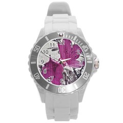 Vintage Style Flower Photo Round Plastic Sport Watch (l) by dflcprints