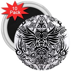 Tattoo Tribal Owl 3  Magnets (10 Pack)  by Valentinaart