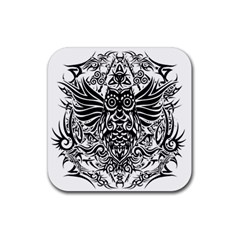 Tattoo Tribal Owl Rubber Coaster (square)  by Valentinaart