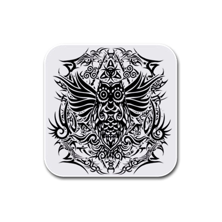 Tattoo tribal owl Rubber Square Coaster (4 pack) 