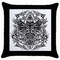 Tattoo Tribal Owl Throw Pillow Case (black) by Valentinaart