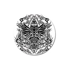 Tattoo Tribal Owl Magnet 3  (round) by Valentinaart