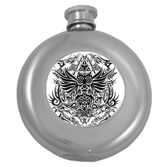 Tattoo Tribal Owl Round Hip Flask (5 Oz) by Valentinaart