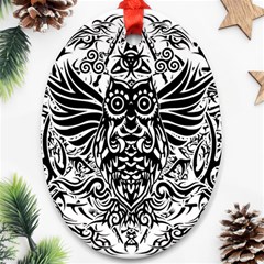 Tattoo Tribal Owl Oval Ornament (two Sides) by Valentinaart