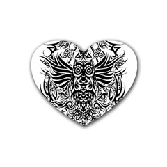 Tattoo Tribal Owl Rubber Coaster (heart)  by Valentinaart