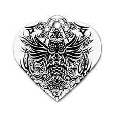 Tattoo Tribal Owl Dog Tag Heart (two Sides) by Valentinaart