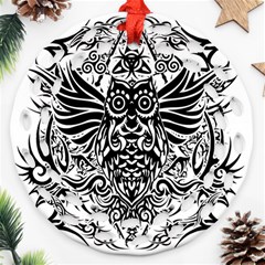 Tattoo Tribal Owl Ornament (round Filigree) by Valentinaart