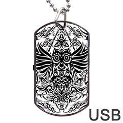 Tattoo Tribal Owl Dog Tag Usb Flash (one Side) by Valentinaart