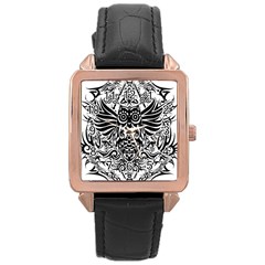 Tattoo Tribal Owl Rose Gold Leather Watch  by Valentinaart