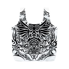 Tattoo Tribal Owl Full Print Recycle Bags (m)  by Valentinaart