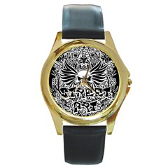 Tattoo Tribal Street Art Round Gold Metal Watch by Valentinaart