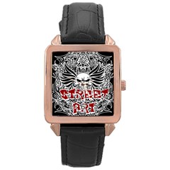 Tattoo tribal street art Rose Gold Leather Watch 