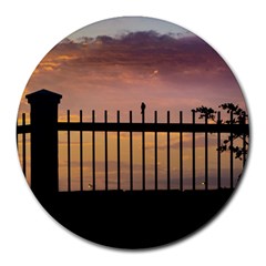 Small Bird Over Fence Backlight Sunset Scene Round Mousepads by dflcprints