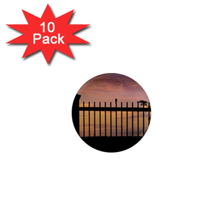 Small Bird Over Fence Backlight Sunset Scene 1  Mini Magnet (10 pack) 