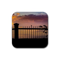 Small Bird Over Fence Backlight Sunset Scene Rubber Coaster (square)  by dflcprints