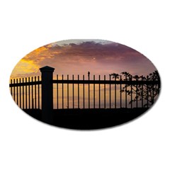 Small Bird Over Fence Backlight Sunset Scene Oval Magnet by dflcprints