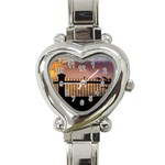 Small Bird Over Fence Backlight Sunset Scene Heart Italian Charm Watch Front