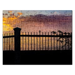 Small Bird Over Fence Backlight Sunset Scene Rectangular Jigsaw Puzzl by dflcprints