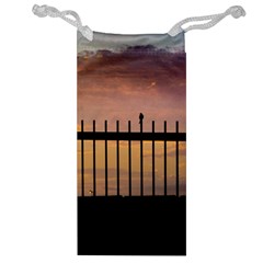 Small Bird Over Fence Backlight Sunset Scene Jewelry Bag by dflcprints