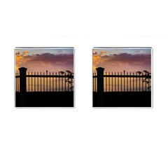 Small Bird Over Fence Backlight Sunset Scene Cufflinks (square) by dflcprints