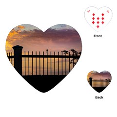 Small Bird Over Fence Backlight Sunset Scene Playing Cards (heart)  by dflcprints