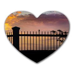 Small Bird Over Fence Backlight Sunset Scene Heart Mousepads by dflcprints