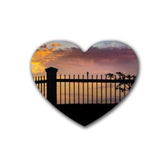 Small Bird Over Fence Backlight Sunset Scene Heart Coaster (4 Pack)  by dflcprints