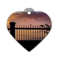 Small Bird Over Fence Backlight Sunset Scene Dog Tag Heart (two Sides) by dflcprints