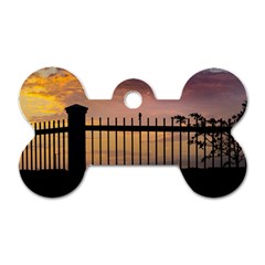 Small Bird Over Fence Backlight Sunset Scene Dog Tag Bone (one Side) by dflcprints