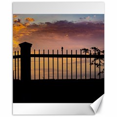 Small Bird Over Fence Backlight Sunset Scene Canvas 11  X 14   by dflcprints