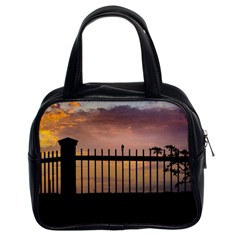 Small Bird Over Fence Backlight Sunset Scene Classic Handbags (2 Sides) by dflcprints