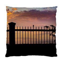 Small Bird Over Fence Backlight Sunset Scene Standard Cushion Case (one Side) by dflcprints