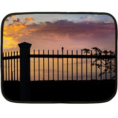 Small Bird Over Fence Backlight Sunset Scene Fleece Blanket (mini) by dflcprints