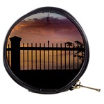 Small Bird Over Fence Backlight Sunset Scene Mini Makeup Bags Front