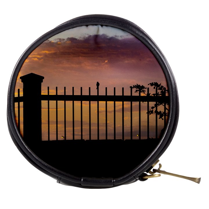 Small Bird Over Fence Backlight Sunset Scene Mini Makeup Bags