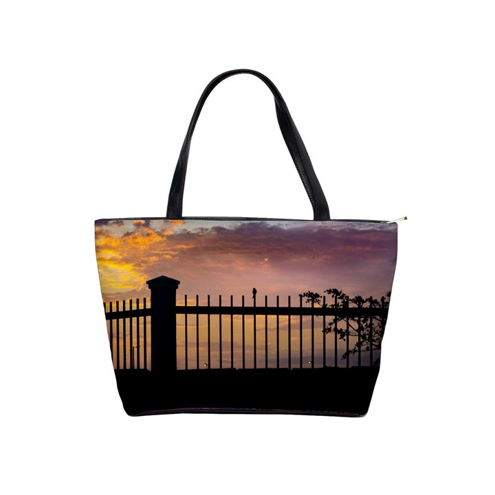 Small Bird Over Fence Backlight Sunset Scene Shoulder Handbags