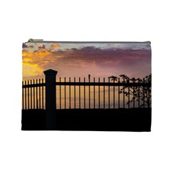 Small Bird Over Fence Backlight Sunset Scene Cosmetic Bag (large)  by dflcprints